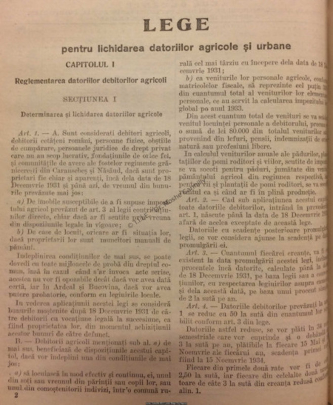 The law for the settlement of agricultural and urban debt (7 April 1934)