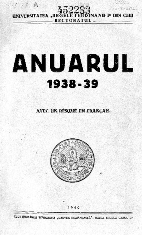 Yearbook of the “King Ferdinand I” University of Cluj