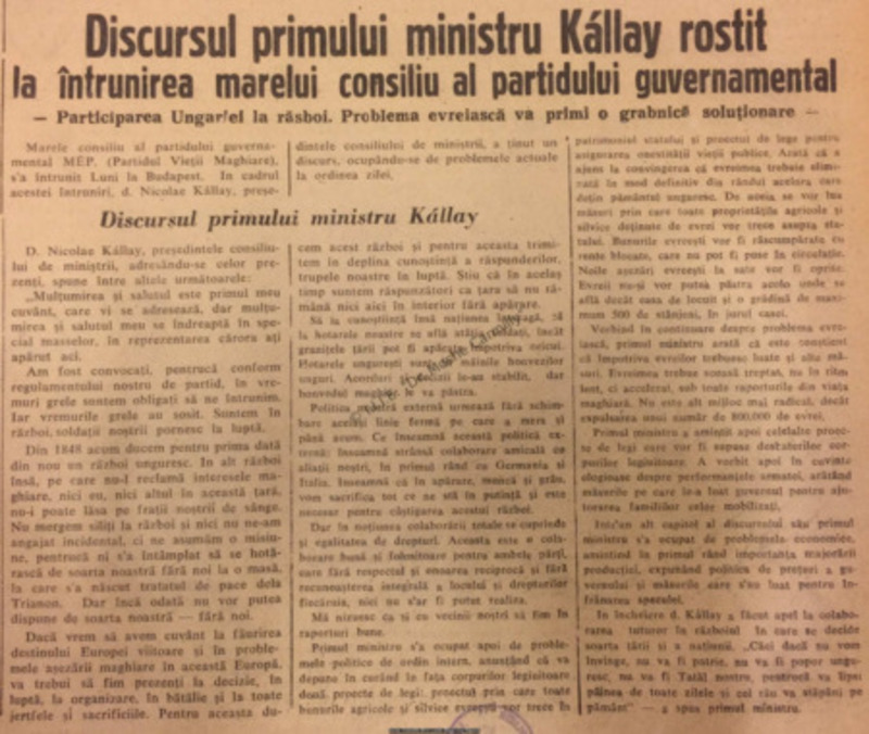 Tribuna Ardealului (“The Transylvanian Tribune”), 22 April 1942