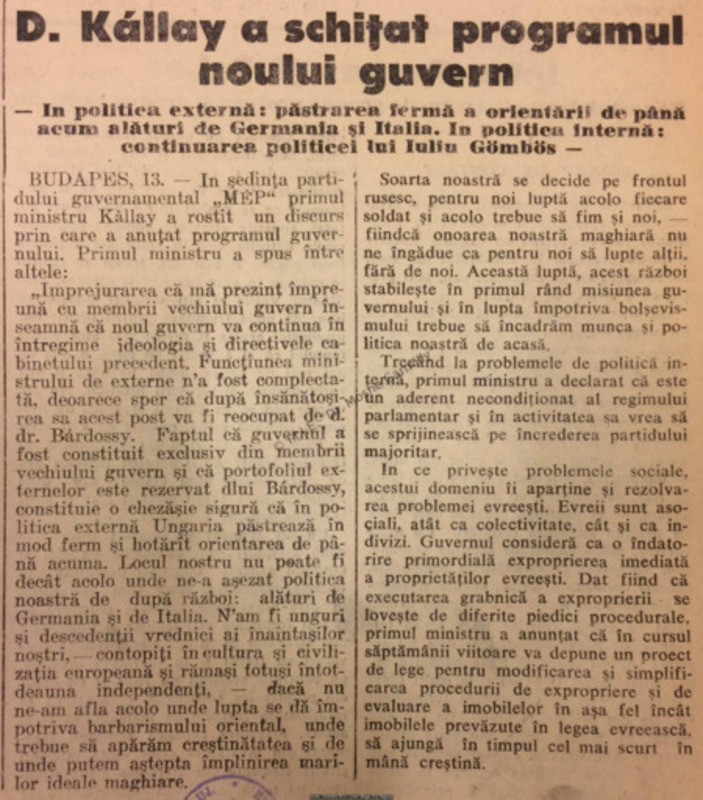 Tribuna Ardealului (“The Transylvanian Tribune”), 13 March 1942